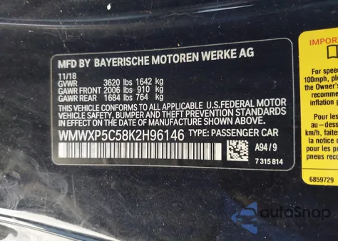 2019 Mini Hardtop Cooper from USA, damaged, VIN WMWXP5C58K2H96146